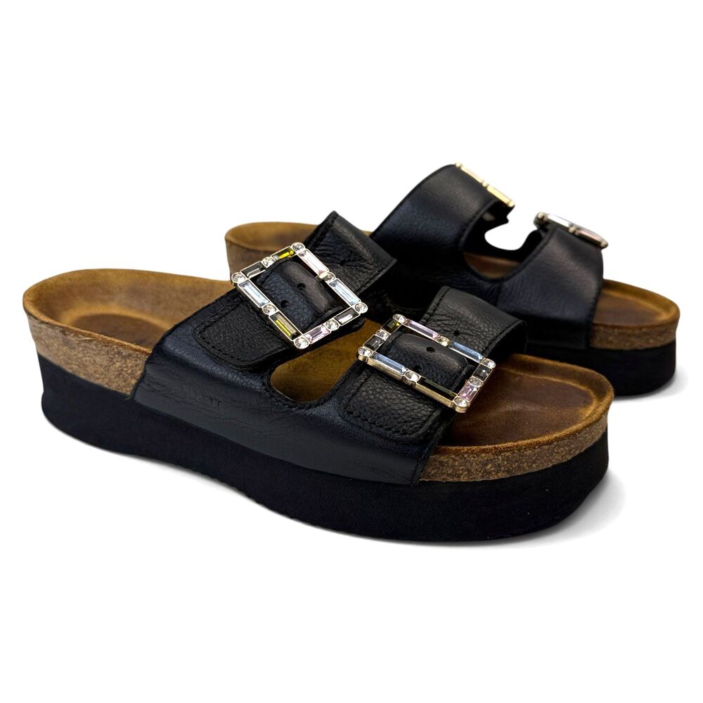NAOT Santa Rosa 8804 Black Leather Rhinestone Sandals Women's 7 EU 38